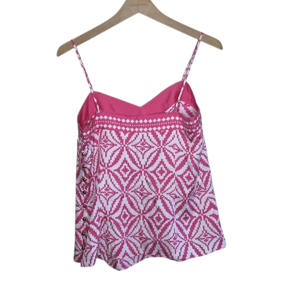Milly | Pink & White Geometric Print Spaghetti Strap Silk Camisole Size 6 - Picture 5 of 5